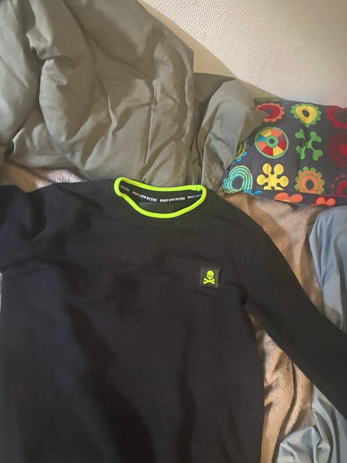 Philipp Plein Sport Sweater Zwart Neon Groen Skull, Ophalen, Nieuw, Maat 46 (S) of kleiner, Zwart