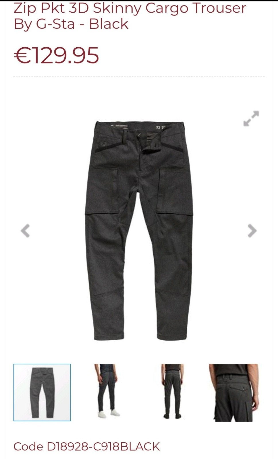 W32 L32 merk G-Star RAW Zip pocket 3D skinny cargo broek, Kleding | Heren, Maat 48/50 (M), Ophalen of Verzenden, Zo goed als nieuw