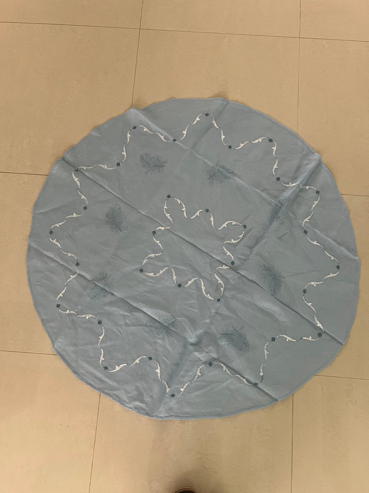 Vintage Tafellaken  geborduurde linnen licht blauw, Ophalen of Verzenden