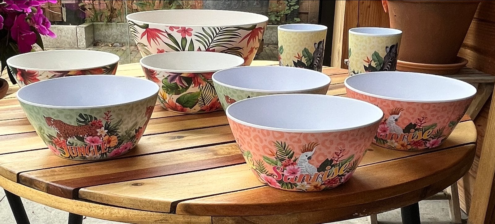 Excellent Houseware servies set met tropische print, Ophalen, Gebruikt