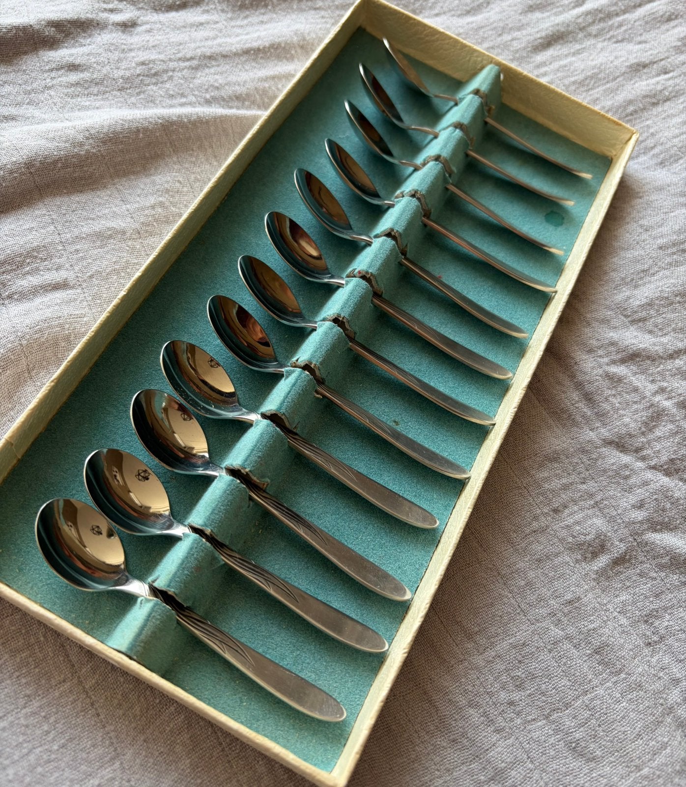complete vintage set van 12 Gero Zilmeta koffielepeltjes, Antiek en Kunst, Antiek | Bestek, Ophalen of Verzenden