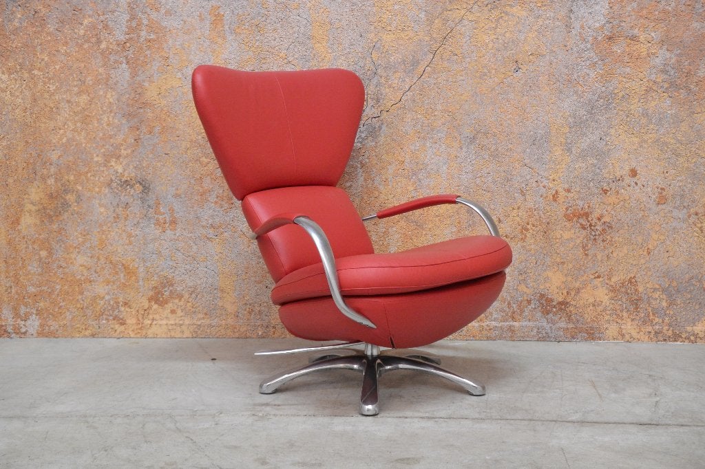 Als NIEUW! rode leren Leolux Formi design draaifauteuil, Leolux, Leolux, 75 tot 100 cm, Ophalen of Verzenden