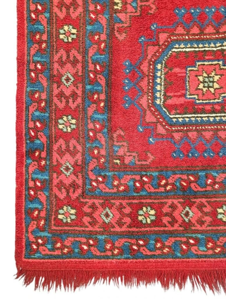 Vintage oosters wol Bouchara vloerkleed rood 135x200cm, 100 tot 150 cm, Ophalen of Verzenden, Zo goed als nieuw, Onbekend