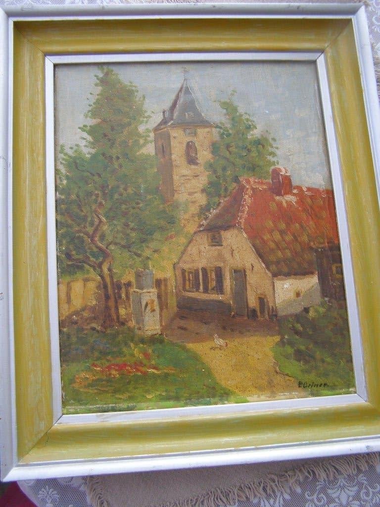 olieverfschilderij Het Dikke Torentje in Eemnes Ingelijst, Doek, Ophalen of Verzenden, Gesigneerd, Olieverf