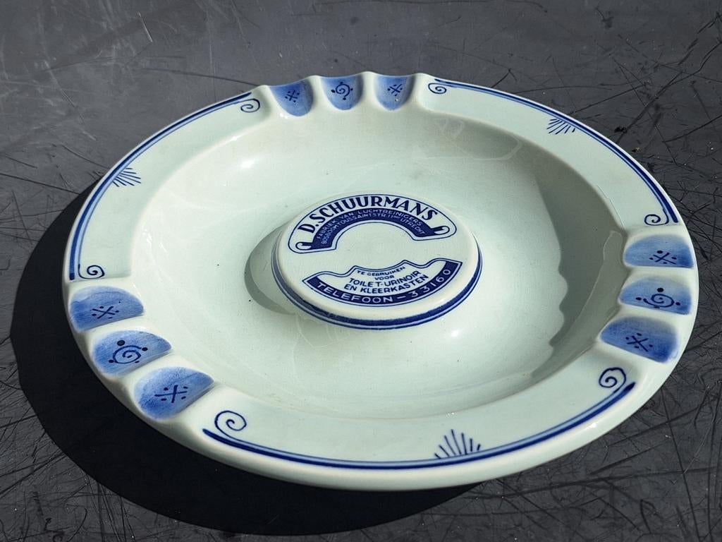 Antieke D. Schuurmans Reclame Asbak - Delfts Blauw Stijl, Ophalen of Verzenden, Gebruikt, Gebruiksvoorwerp