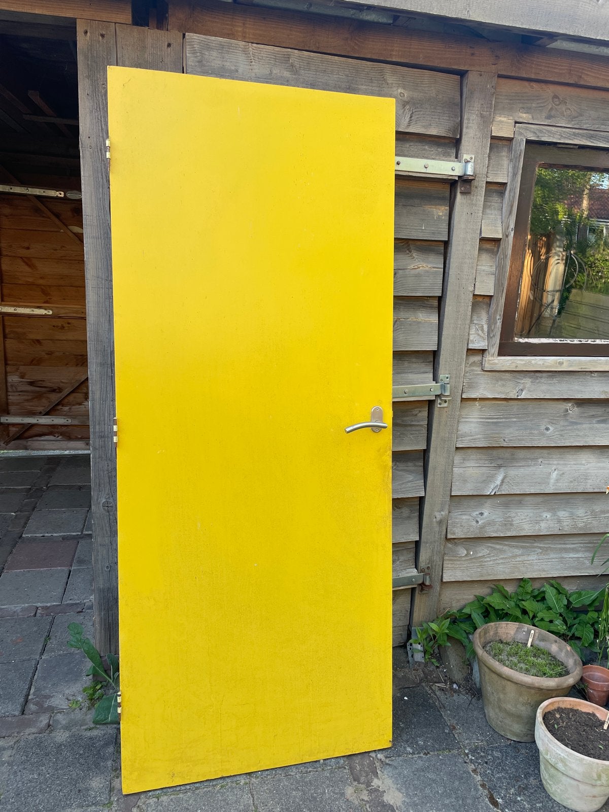 Houten binnendeur met klink - Geel, Ophalen, Gebruikt, 80 tot 100 cm, Binnendeur