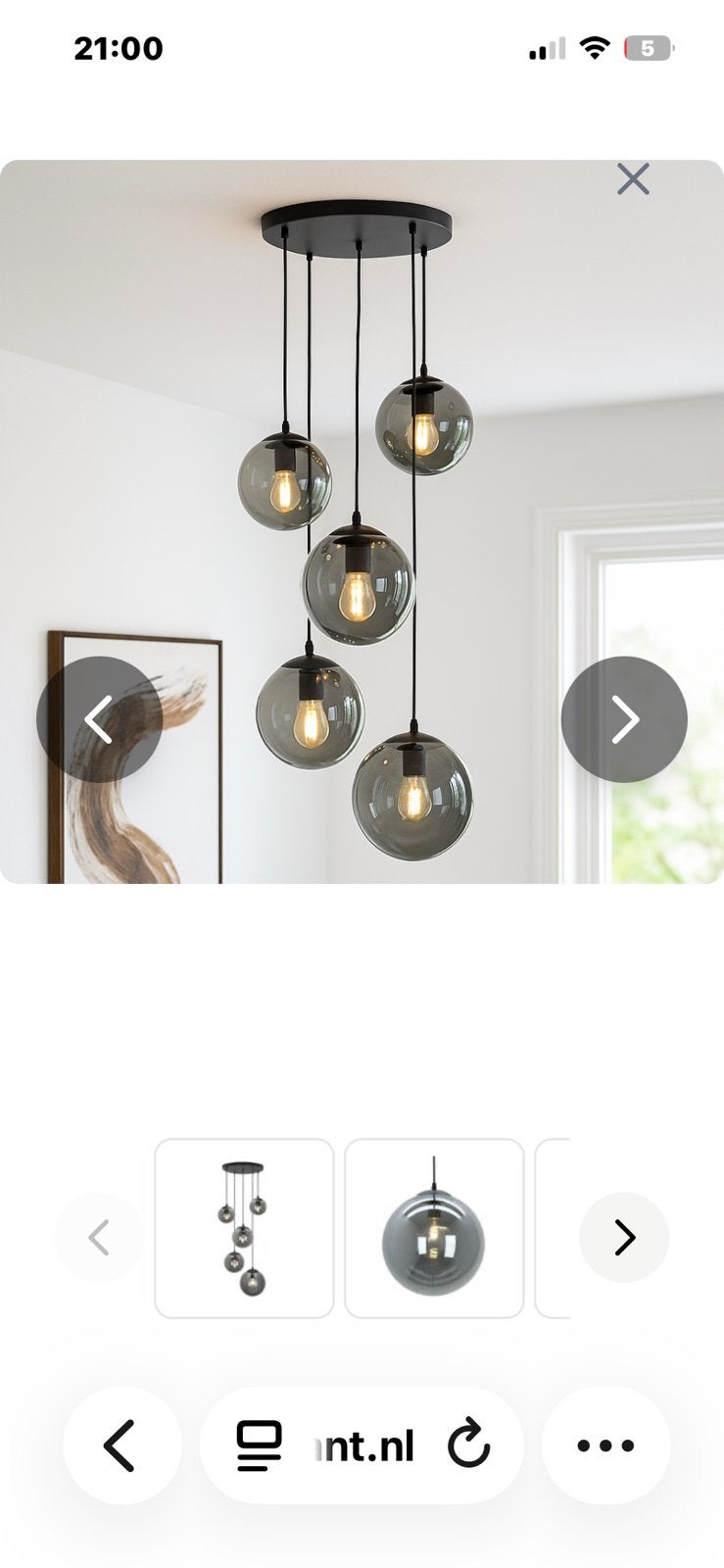 Prachtige nieuwe Hanglamp met 5 glas bollen, Ophalen, Nieuw, E27 (groot), Glas