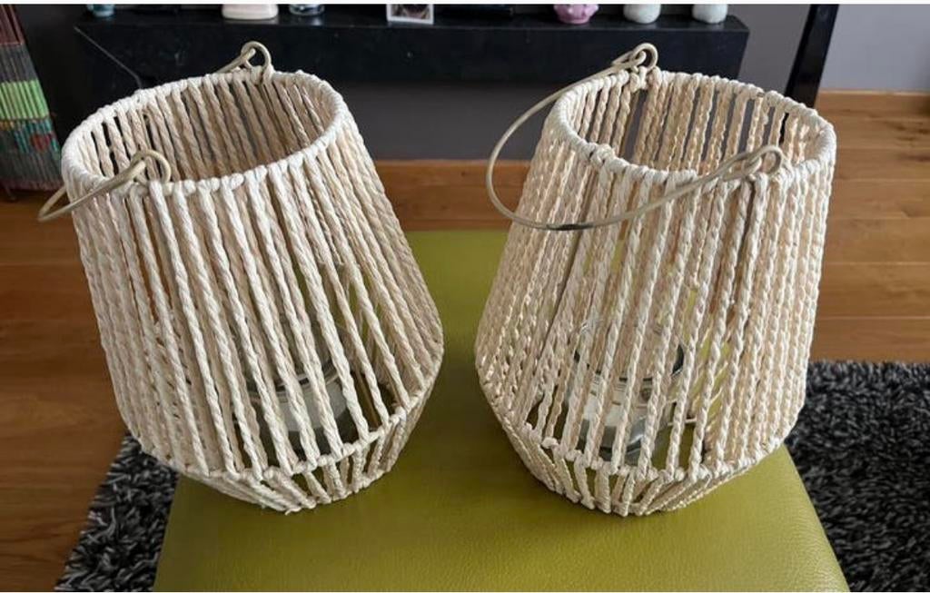 Windlicht Touw NIEUW of Aparte IJzeren Kandelaar / Windlicht, Ophalen of Verzenden, Zo goed als nieuw, Metaal, Minder dan 25 cm
