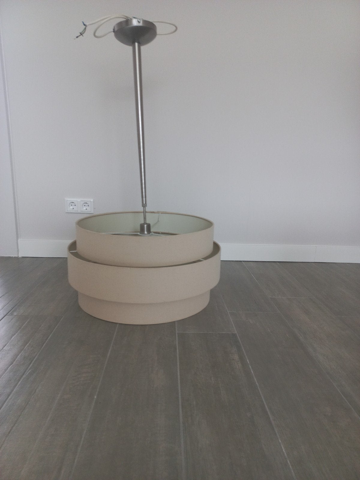 Moderne hanglamp met stoffen kap - Beige, Gebruikt, Textiel, Modern, E27 (groot)