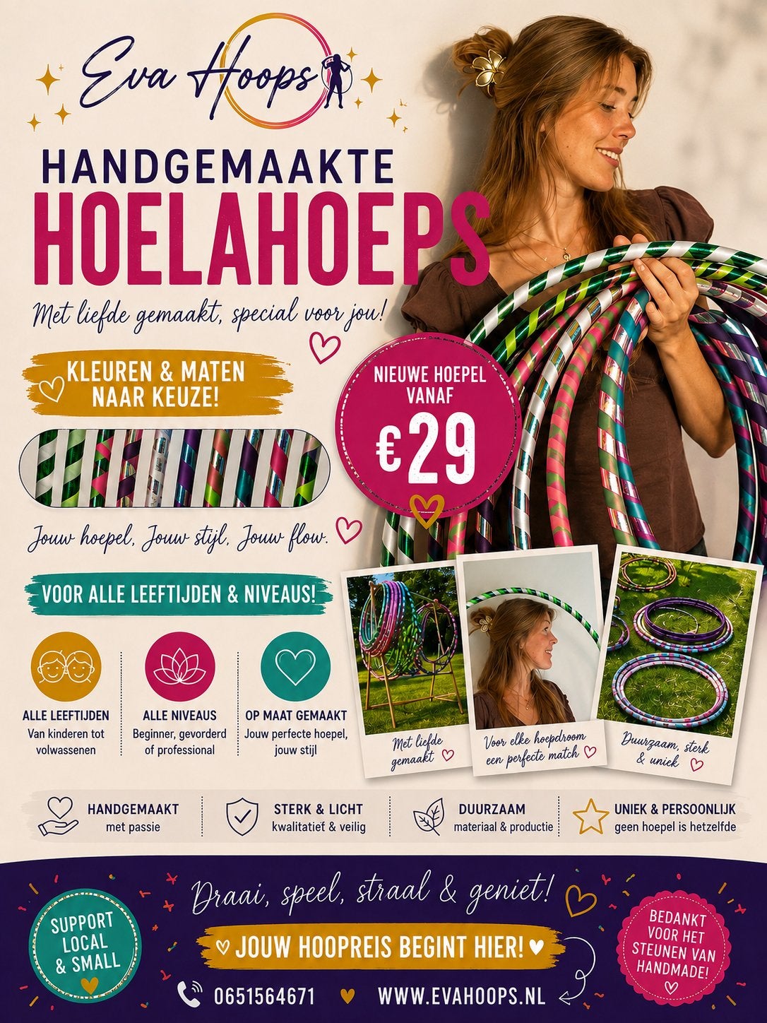 Handgemaakte Hoelahoeps - Kleuren & Maten naar Keuze, Ophalen of Verzenden, Nieuw, Hoelahoep