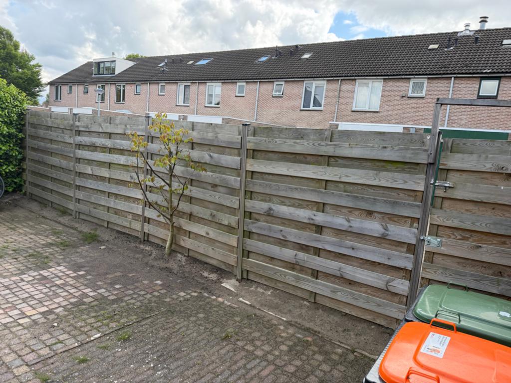 Houten schutting met poort - Gebruikt, Tuin en Terras, Ophalen, 1 tot 2 meter, Zo goed als nieuw, 3 tot 6 meter