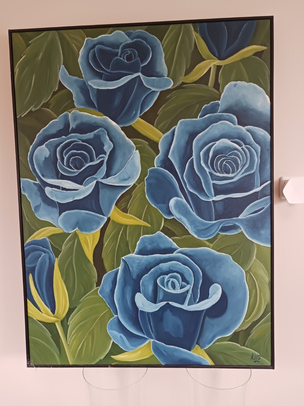 Groot schilderij met blauwe rozen, Ophalen