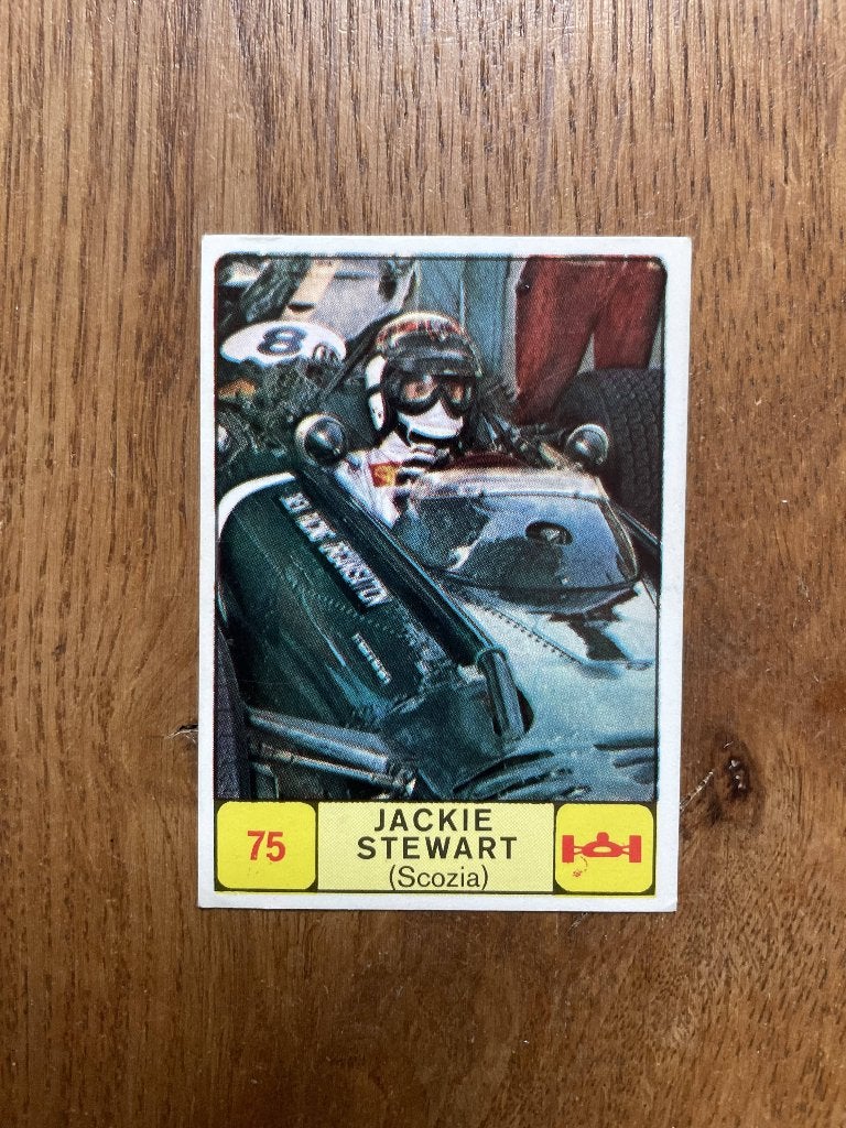 Panini plaatje Jackie Stwart 1968 zeldzaam, Ophalen of Verzenden, Zo goed als nieuw, Buitenlandse clubs, Poster, Plaatje of Sticker