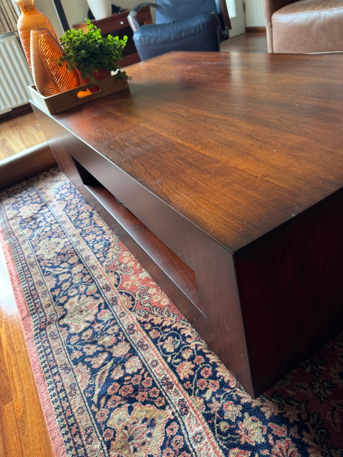 Salontafel met lade en open opbergvak, Ophalen, Gebruikt, 100 tot 150 cm, Overige houtsoorten