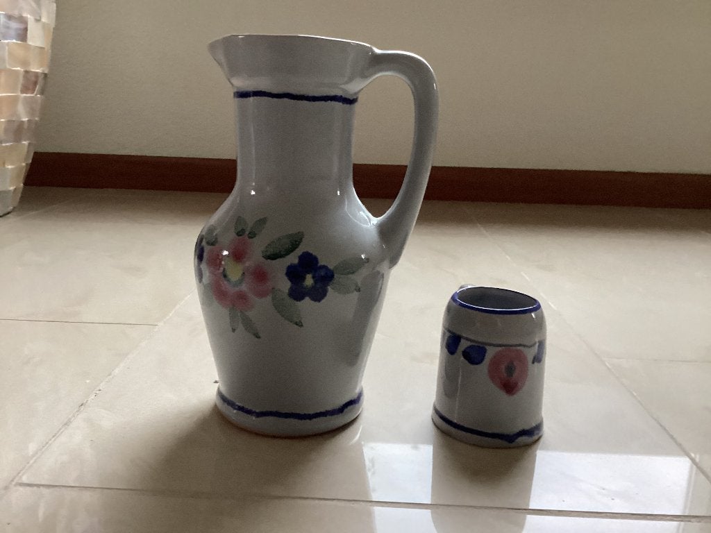 Vintage aardewerk kannetje + kopje, Ophalen of Verzenden