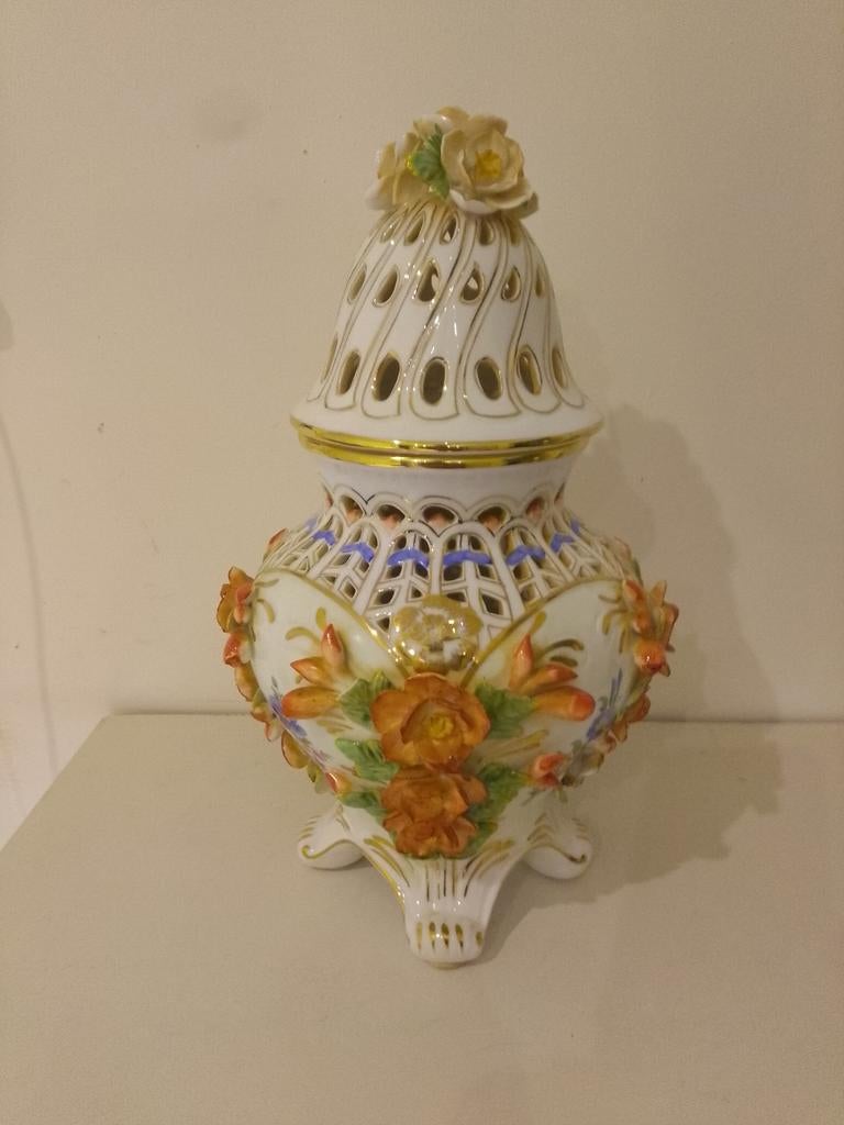Antieke Capodimonte Porseleinen Potpourri Urn - Rococo, Ophalen of Verzenden