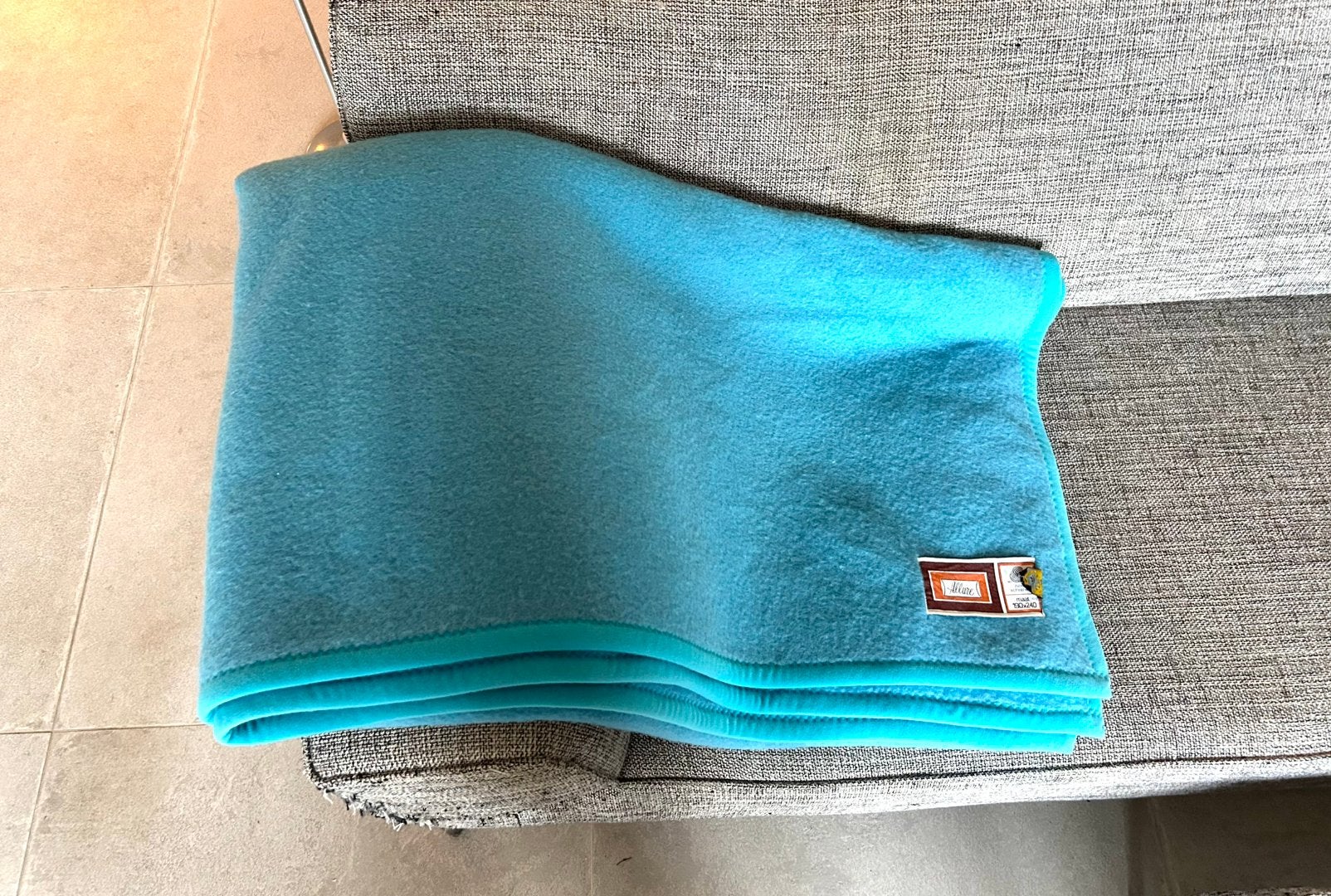 2-persoons turquoise deken van scheerwol, Ophalen of Verzenden, Zo goed als nieuw