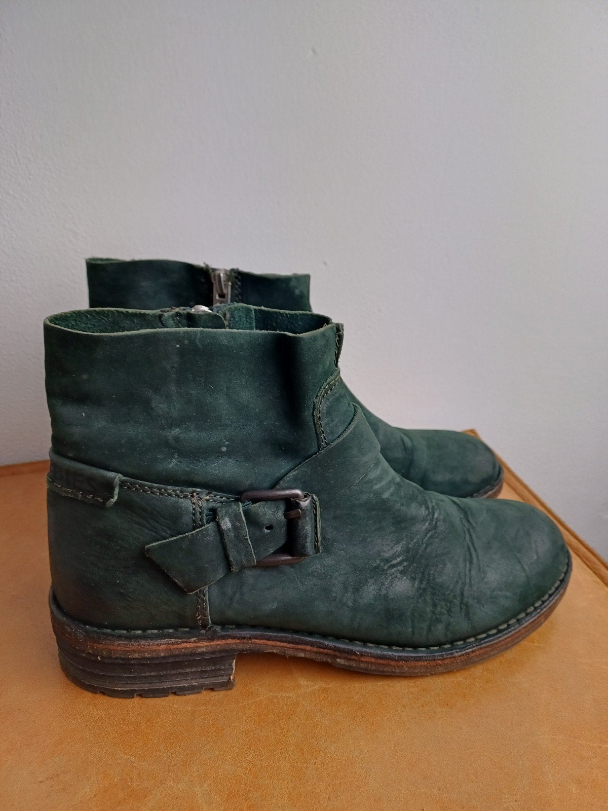 Comfortabele enkelboots groen leer Shabbies 40, Ophalen of Verzenden, Zo goed als nieuw, Groen