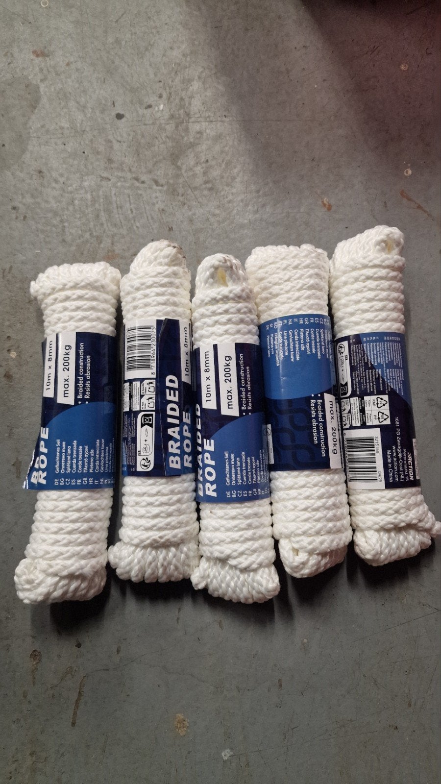 Gevlochten touw 10m x 8mm, max. 200kg (5 stuks), Ophalen, Nieuw