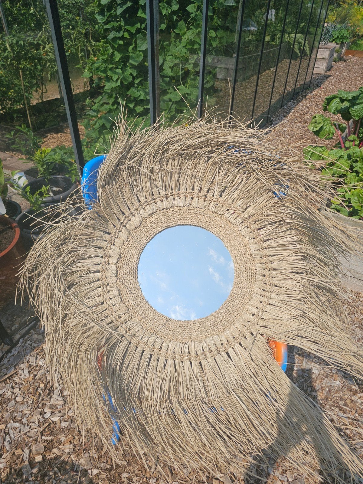 Grote Boho Ibiza Style Spiegel, Huis en Inrichting, Ophalen, Zo goed als nieuw, Rond, 75 tot 100 cm