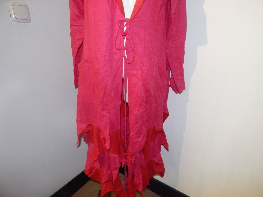 Hebbeding linnen jas punten onder en hals roze rood 40/42, Zo goed als nieuw, Jasje, Meerkleurig, Verzenden