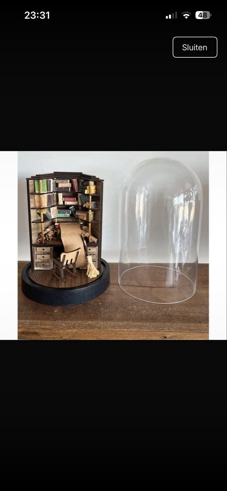 Miniatuur boekenhoek met glazen stolp, Verzamelen, Ophalen of Verzenden, Nieuw