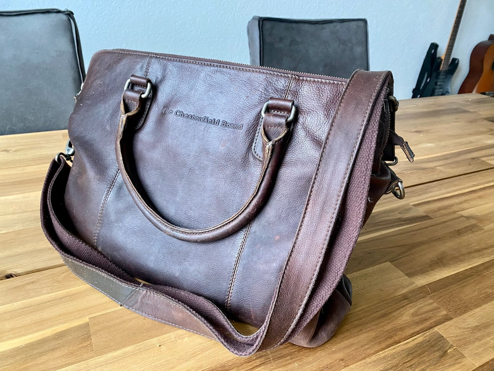 Lederen laptoptas/schoudertas met veel opbergruimte, Sieraden, Tassen en Uiterlijk, Tassen | Schoudertassen, Ophalen of Verzenden
