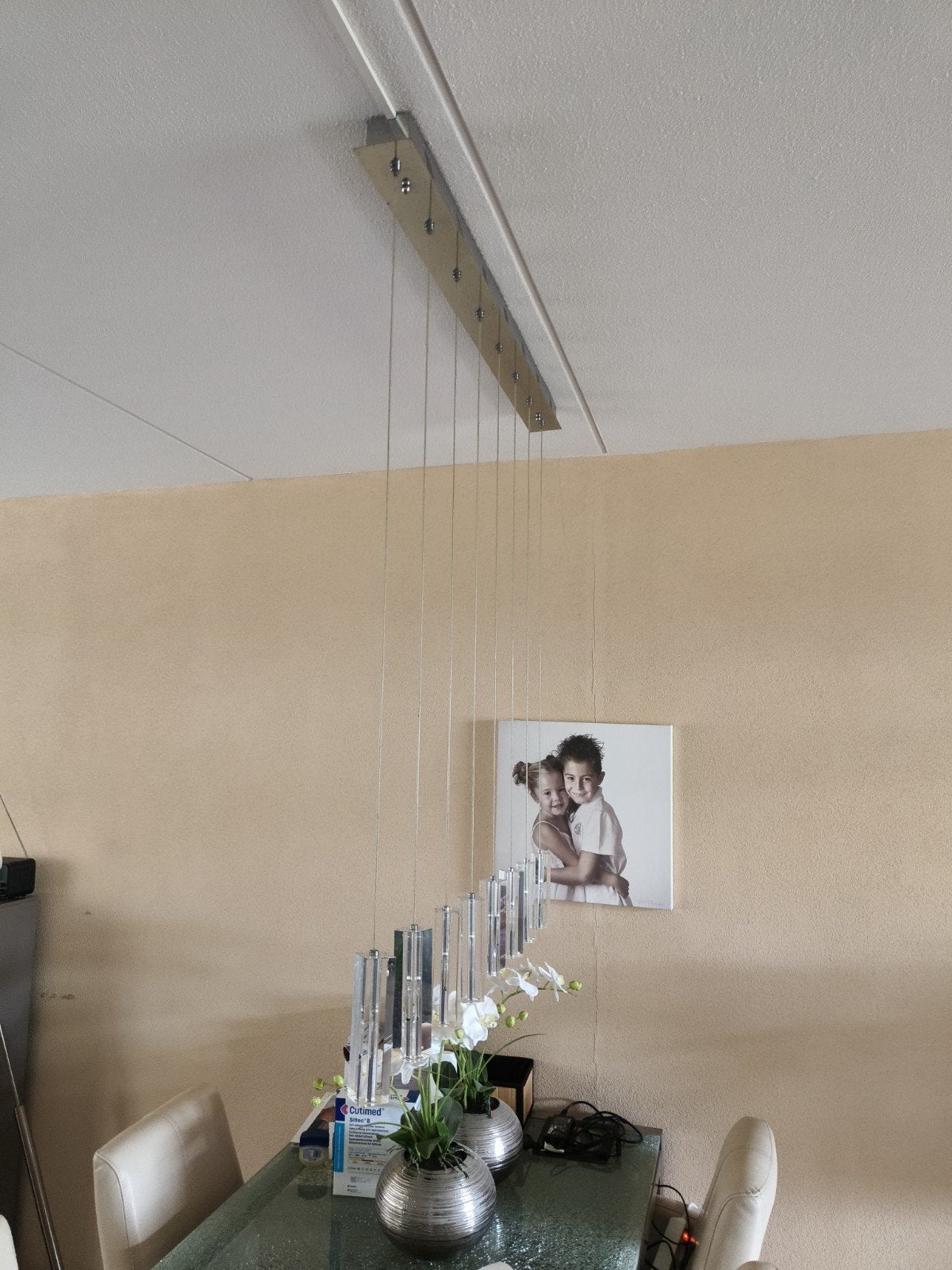 Moderne hanglamp met kristallen elementen, Ophalen, Overige fittingen, Modern, Kristal, Zo goed als nieuw
