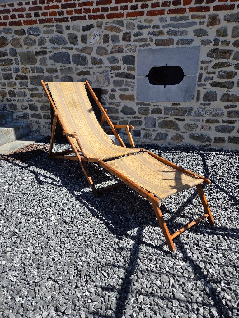 Vintage ligstoel, Tuin en Terras, Tuinstoelen, Ophalen, Gebruikt, Hout, Inklapbaar