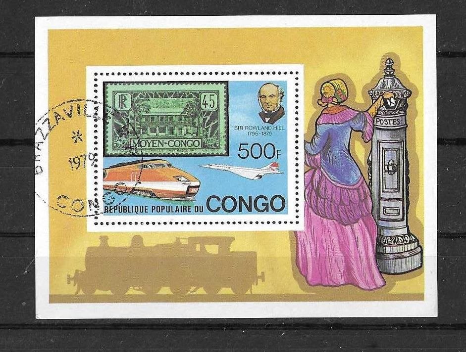 Congo-Brazzaville Michel blok 19 gestempeld   ROWLAND HILL, Ophalen of Verzenden, Overige landen, Gestempeld