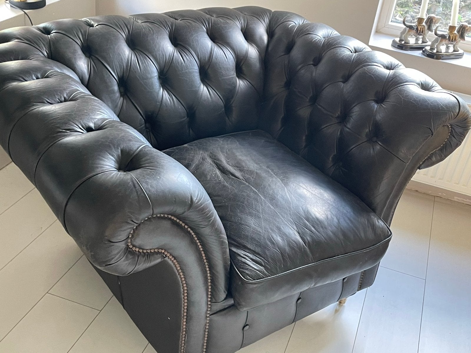 2x Rofra Leren Fauteuils - chesterfield, Huis en Inrichting, Ophalen, Gebruikt, 50 tot 75 cm, Leer