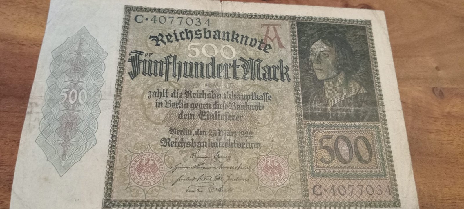 Historisch Duits 500 Mark biljet uit 1922 - Reichsbanknote, Postzegels en Munten, Ophalen of Verzenden, Duitsland, Los biljet