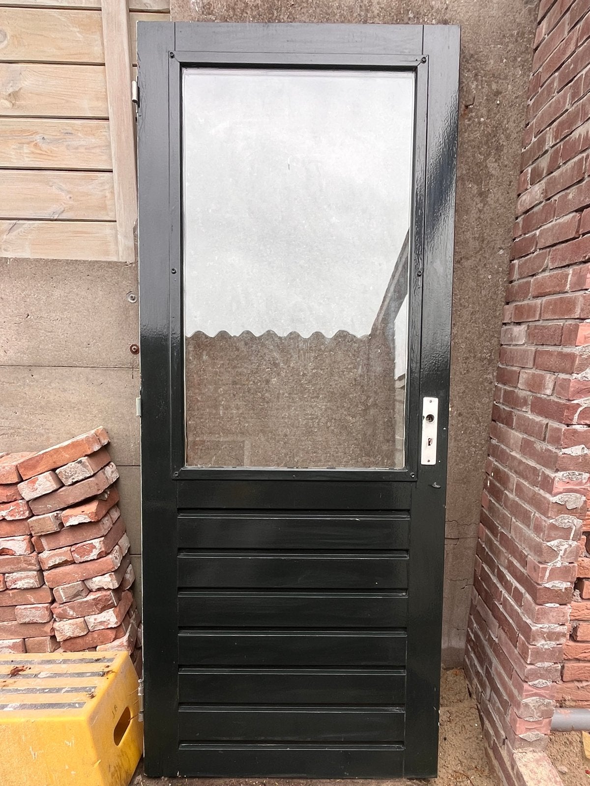 Buitendeur met glas en lamellen, Doe-het-zelf en Verbouw, Deuren en Horren, Ophalen, Gebruikt, 80 tot 100 cm, Buitendeur