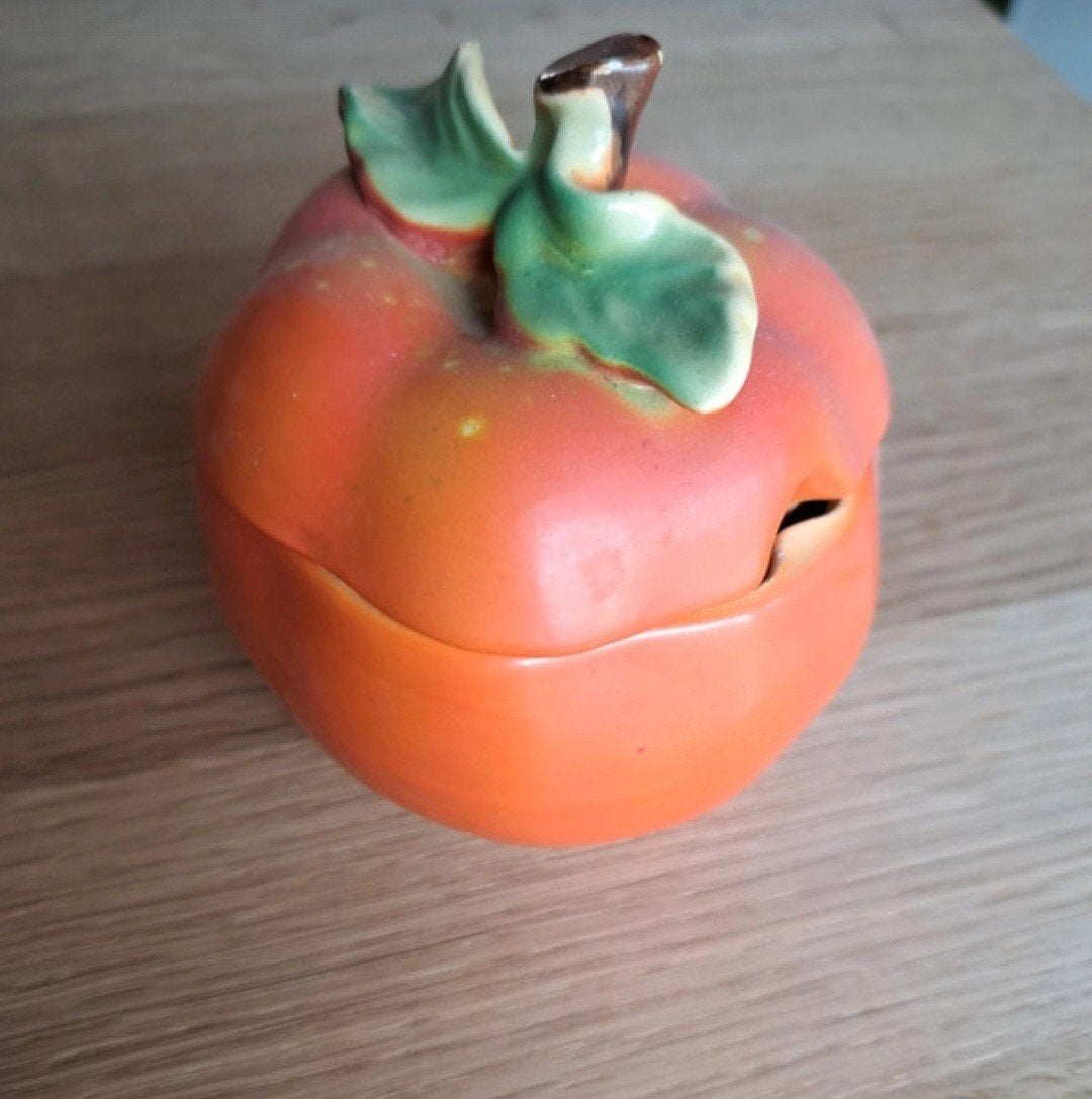 Vintage Keramische Appel Pot met Deksel - Oranje, Antiek en Kunst, Ophalen of Verzenden