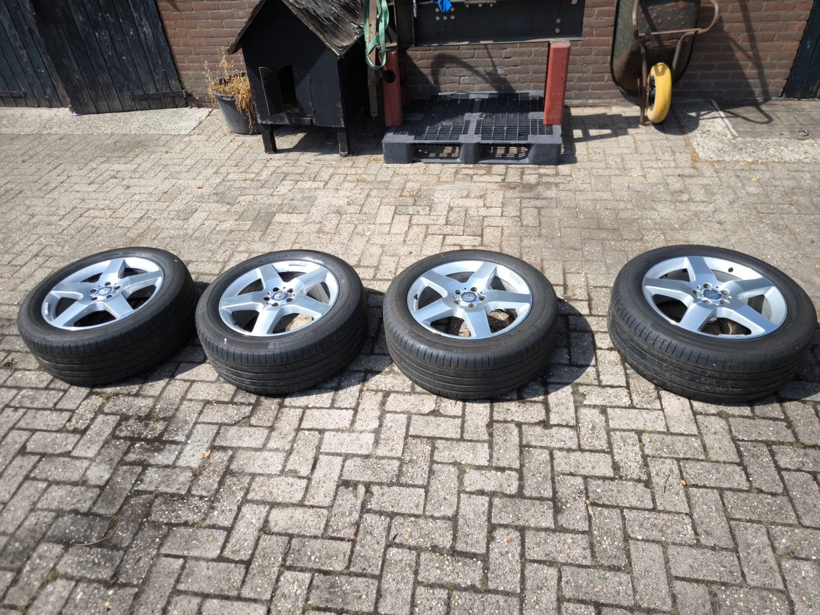 Mercedes ML Velgen met banden 255/50/19 ET59 5x112, Auto-onderdelen, Banden en Velgen, Gebruikt, 255 mm, Banden en Velgen, Terreinwagen