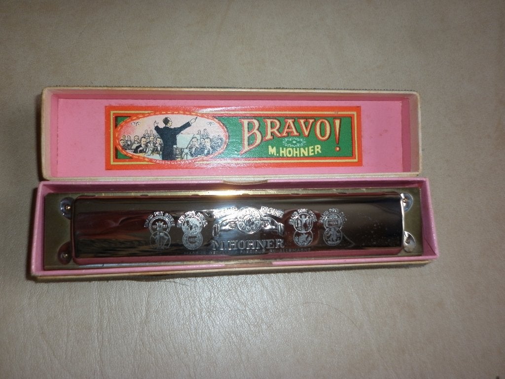 vintage mondharmonica HOHNER ORCHESTER Bravo   F, Gebruikt, Overige typen, Ophalen of Verzenden, Met koffer of doosje