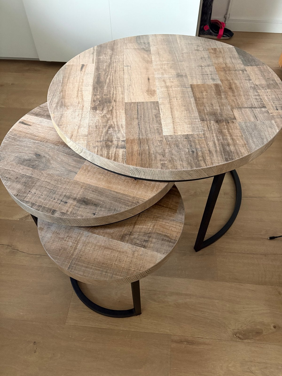 Set van 3 ronde salontafels - industrieel design, Ophalen, 50 – 75, Gebruikt, Rond