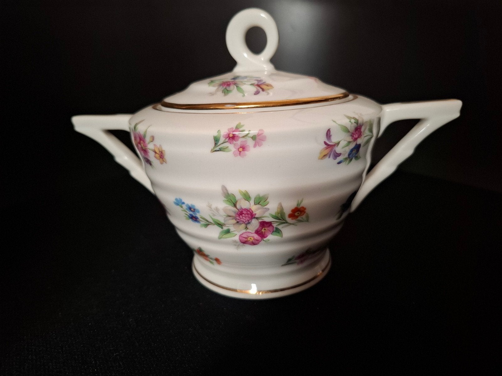 Grote suikerpot met bloemmotief en gouden rand, Antiek en Kunst, Ophalen of Verzenden