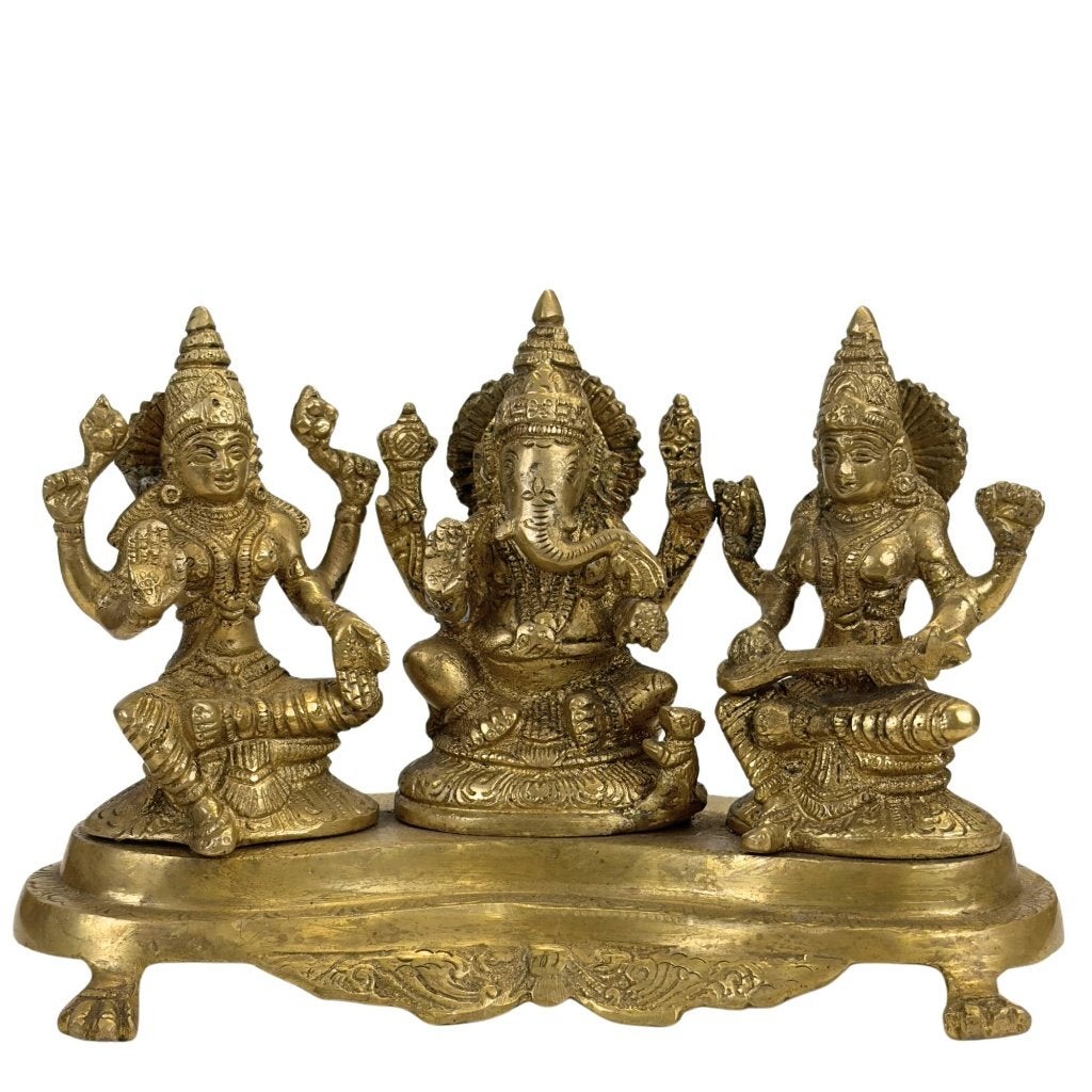 Altaarbeeld – Ganesha Lakshmi Saraswati – messing, Antiek en Kunst, India, Ophalen of Verzenden, Beeld, Metaal