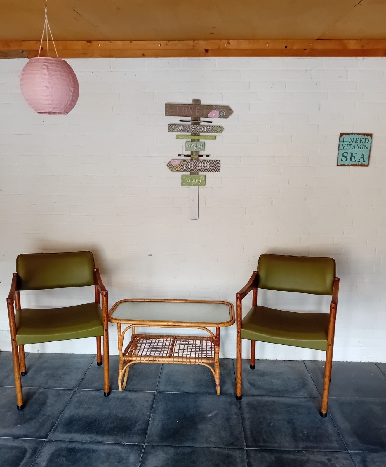 2 vintage midcentury groene stoelen, Ophalen