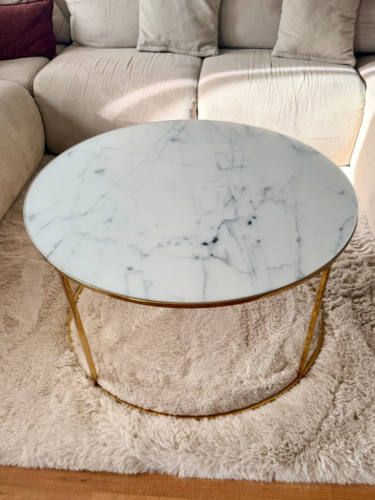 Salontafel marmer/goud, Ophalen, Zo goed als nieuw, Rond, 50 tot 100 cm