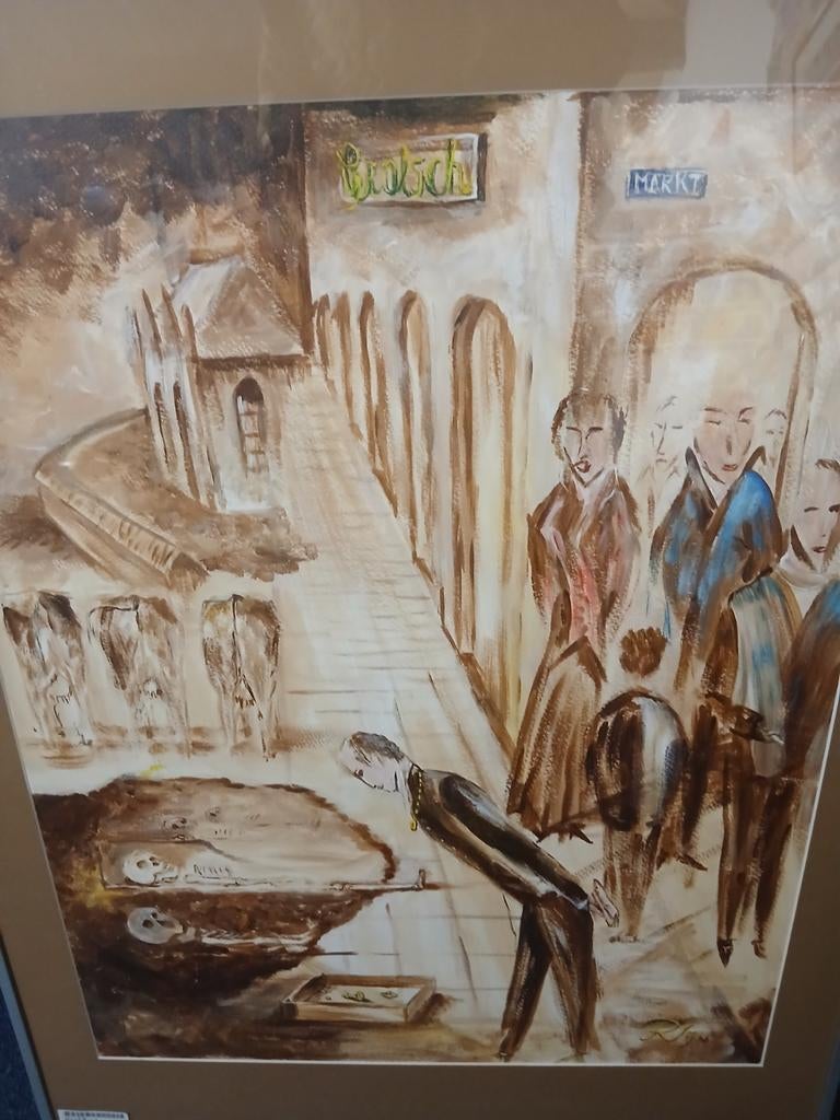 Schilderij 'Opgraving Schagen' gesigneerd door Roelof Gijn, Ophalen
