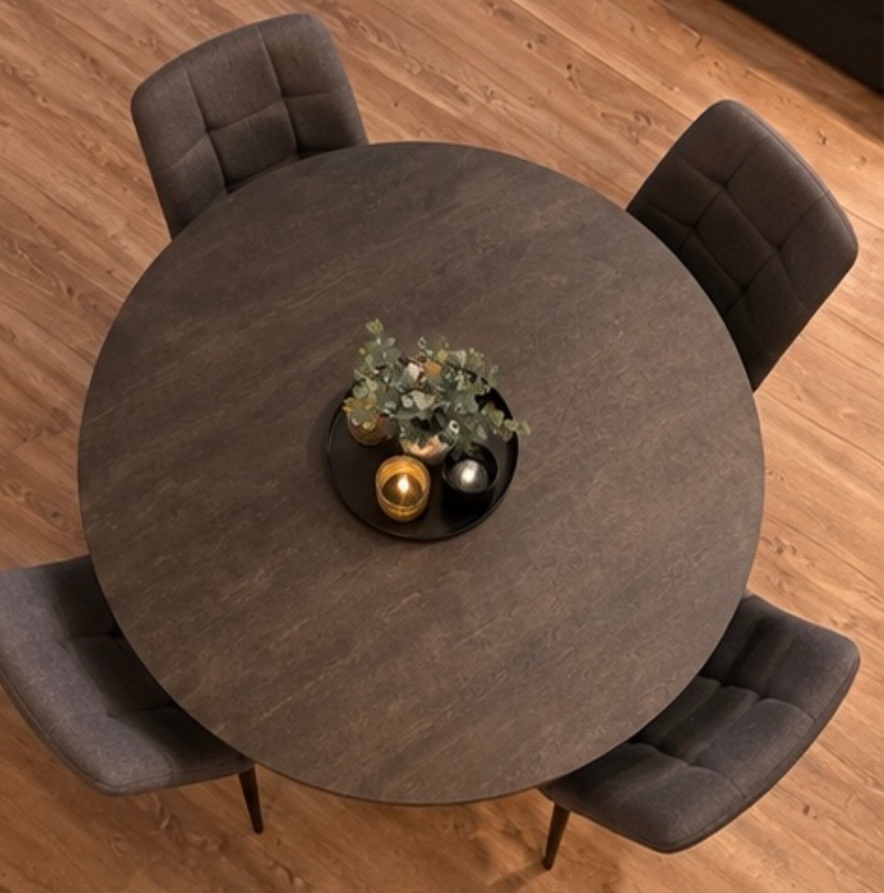 Ronde eettafel 103,5 cm + 4 stoelen | Complete eetkamerset, Huis en Inrichting, Ophalen, Gebruikt, 100 tot 150 cm, Rond