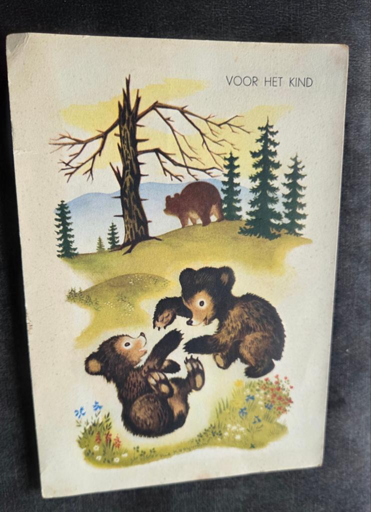 Twee kleine beertjes spelen met elkaar - Rie Kooyman, Verzenden, 1940 tot 1960, Gelopen, Kinderen