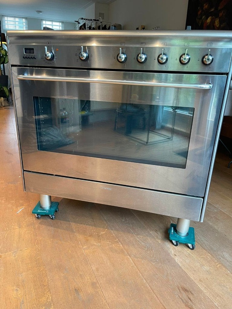 SMEG SNL90D9 gasfornuis 90 cm RVS – 5 pits + oven, Ophalen, Gebruikt, 60 cm of meer, Energieklasse A of zuiniger