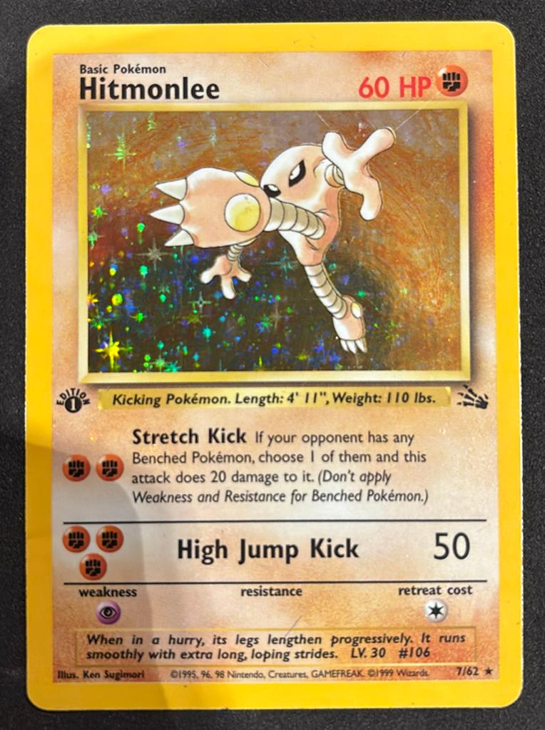 Hitmonlee 7/62 1st edition fossil holo, engels, Ophalen, Zo goed als nieuw