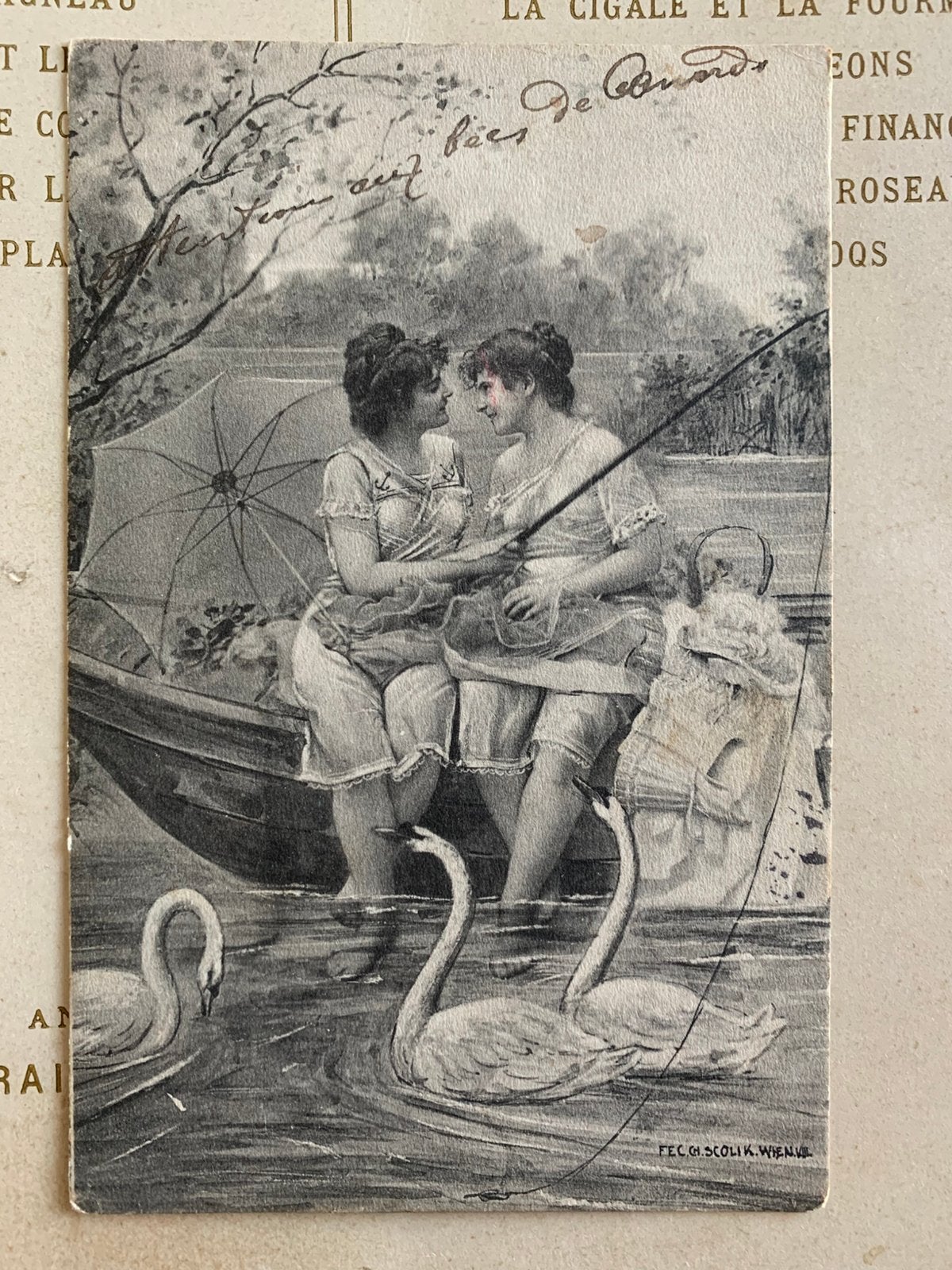 1904 Romantiek - twee dames - zwanen (VC), Ophalen of Verzenden, Voor 1920, Overige thema's