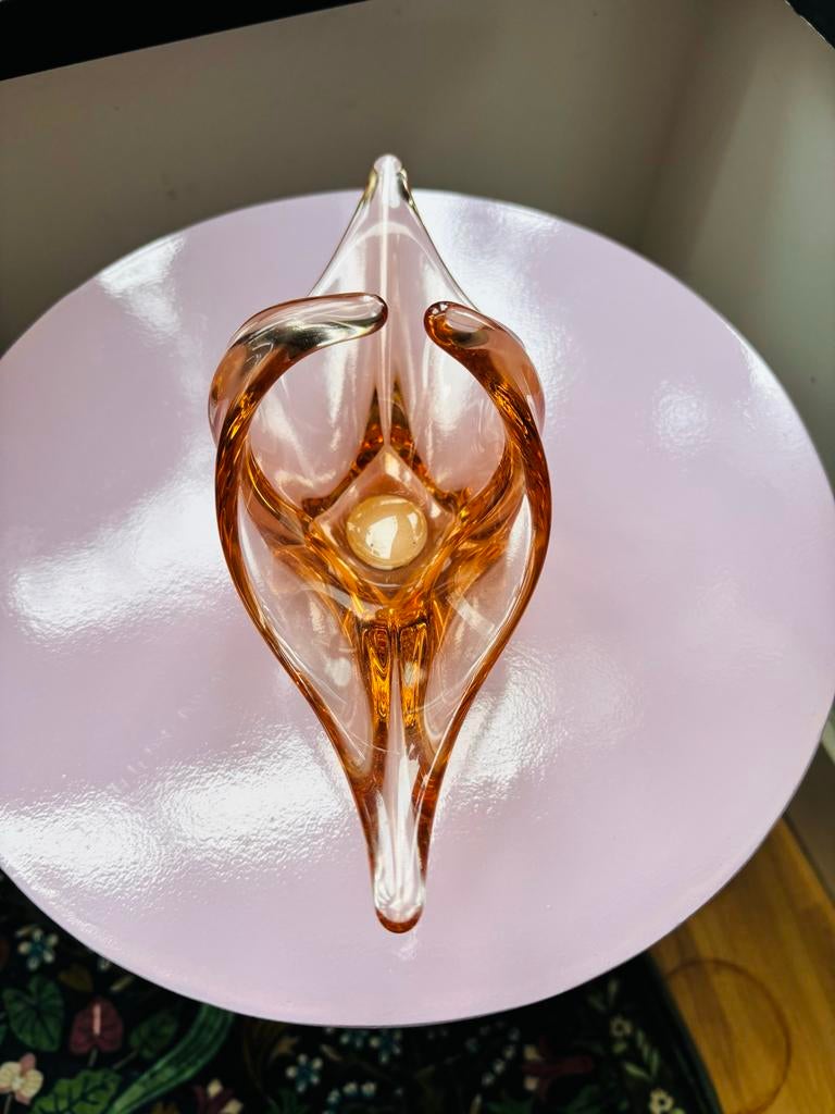 Vintage Oranje Glazen Schaal - Decoratief Kunstobject, Ophalen of Verzenden