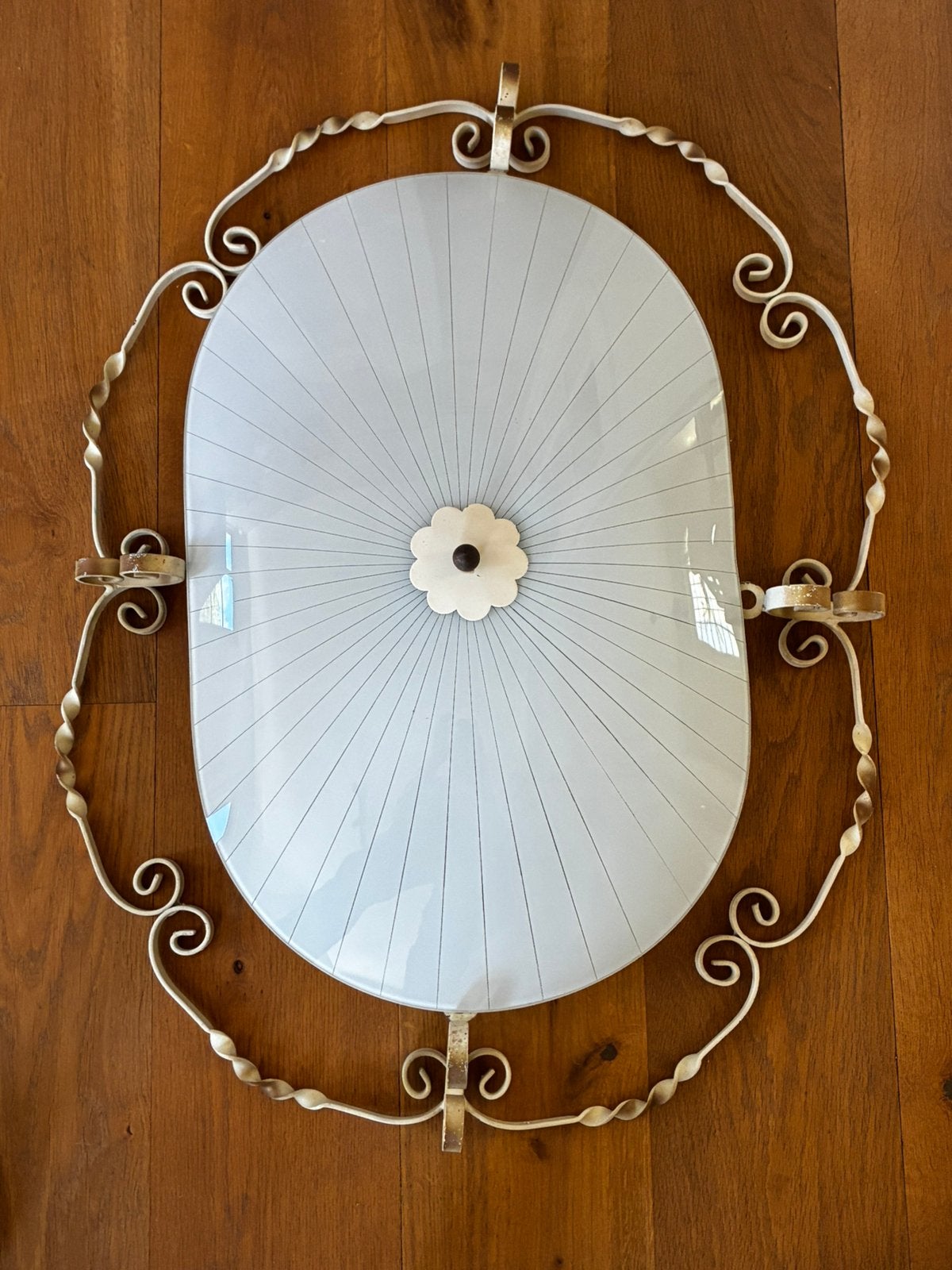 Plafondlamp vintage jaren 60, Glas, Wit, Gebruikt, 75 cm