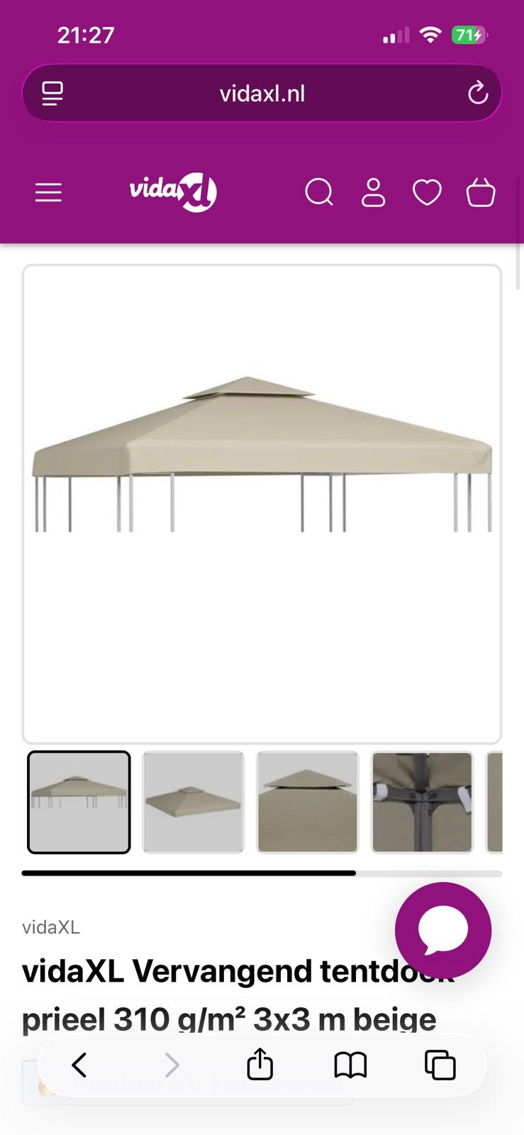 Tentdoek prieel partytent. NIEUW 3x3, Tuin en Terras, Ophalen, Zo goed als nieuw, Minder dan 5 meter